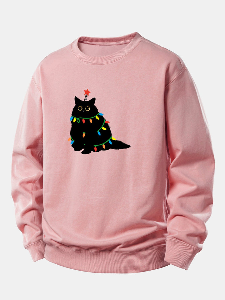 Colorful Light Black Cat Print Relax Fit Sweatshirt