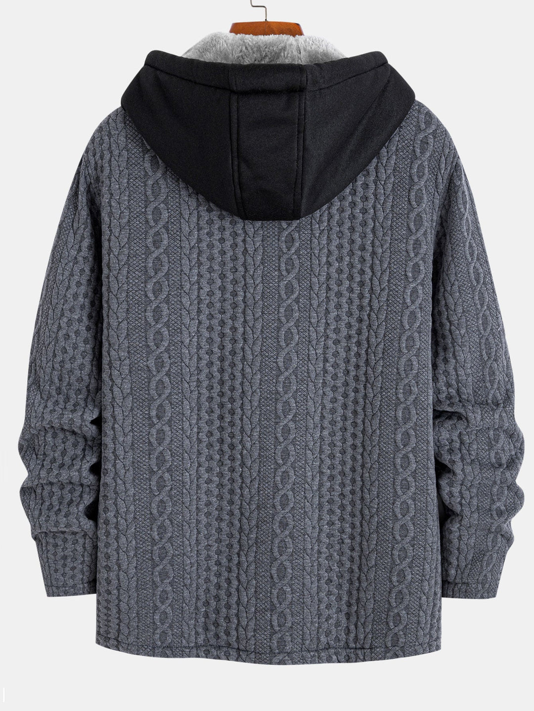 Faux Fur Lined Twist Jacquard Hooded Coat