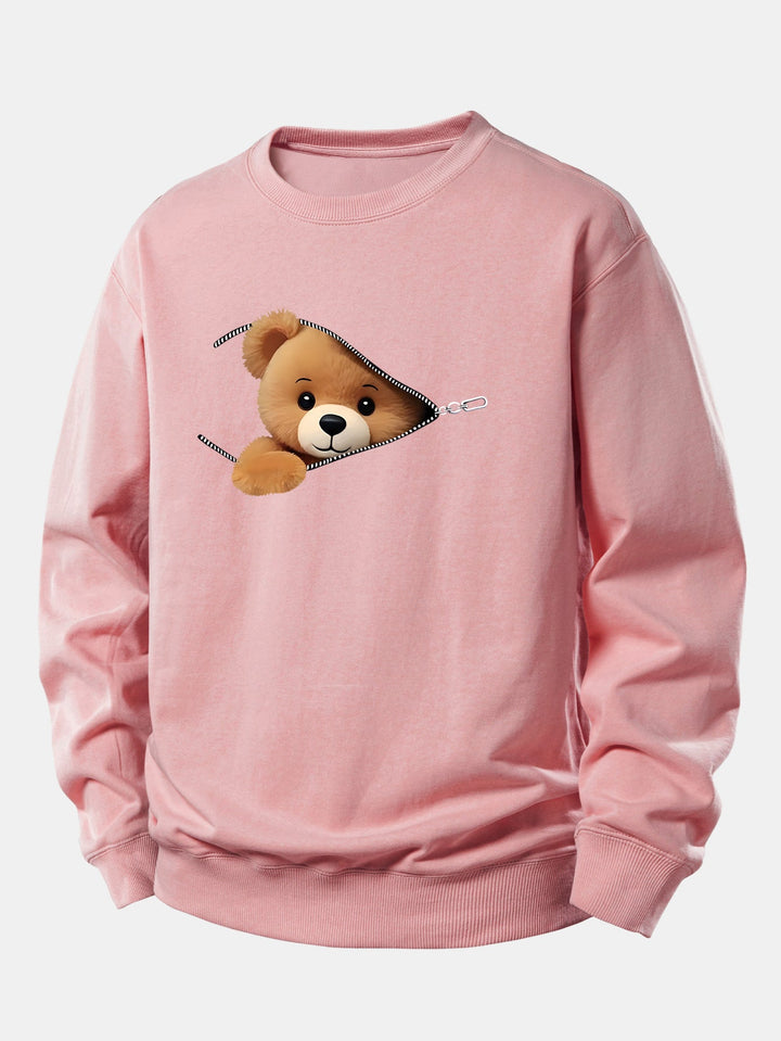 Zipper Bear Print Relax Fit Sweatshirt