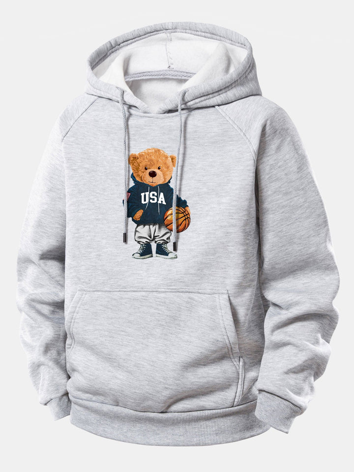 Basketball Bear Print Drawstring Hoodie