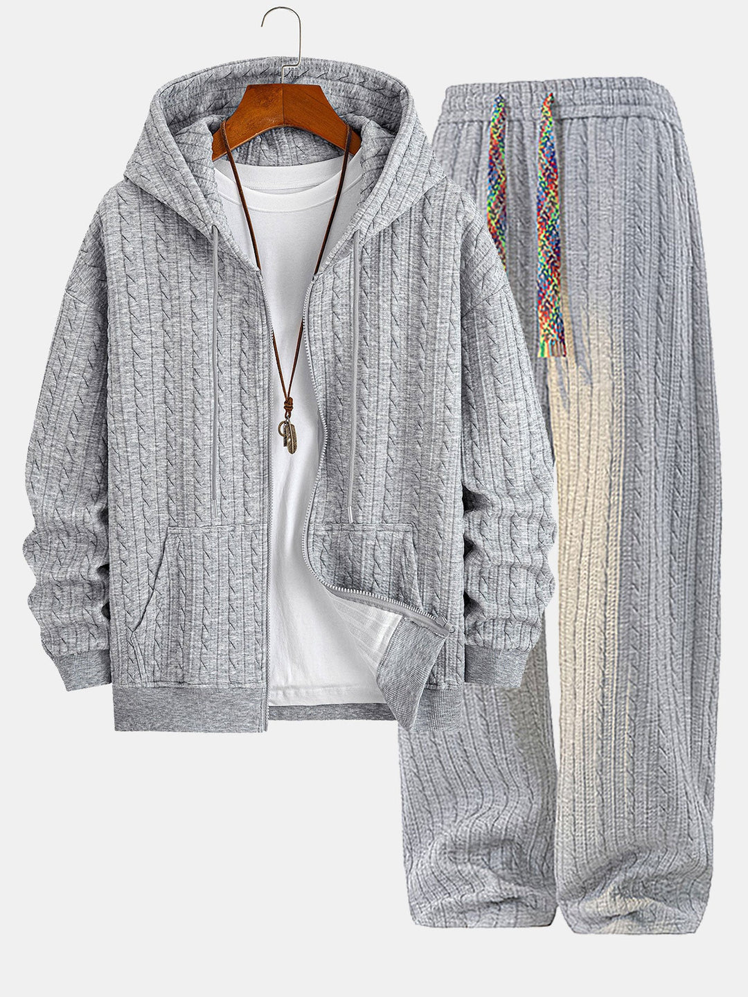 Relax Fit Twist Jacquard Zip Up Hoodie & Twisted Jacquard Straight Leg Pants