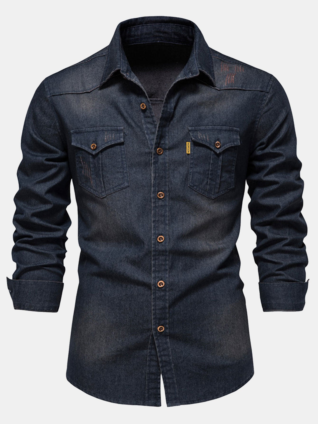 Washed Denim Western Shirt With Pockets