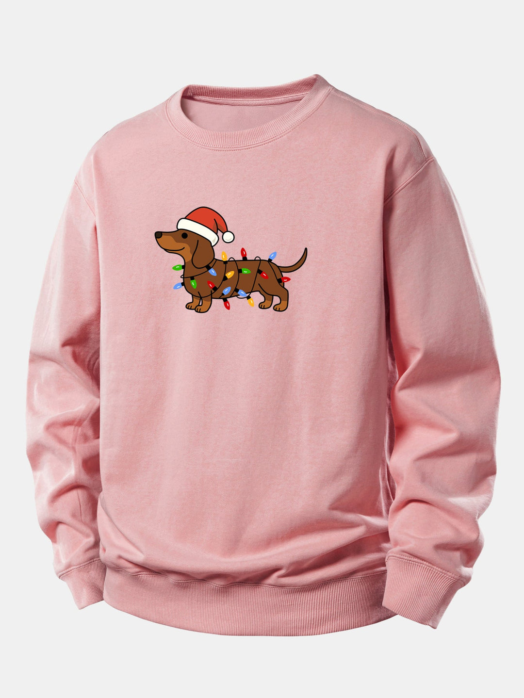 Christmas Colorful Light Dog Print Relax Fit Sweatshirt