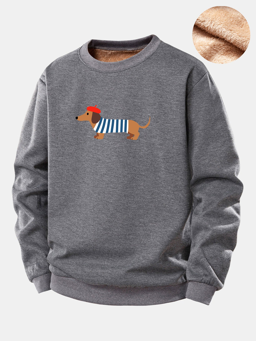 French Dachshund Print Teddy Fleece Lined Sweatshirt