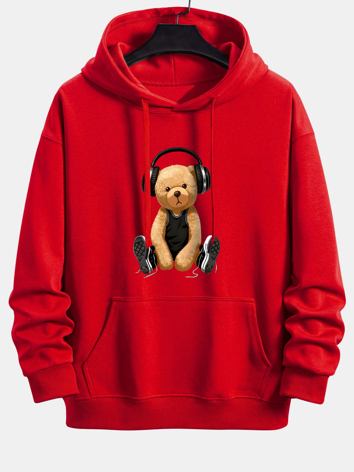 Headphone Teddy Bear Print Relax Fit  Hoodie