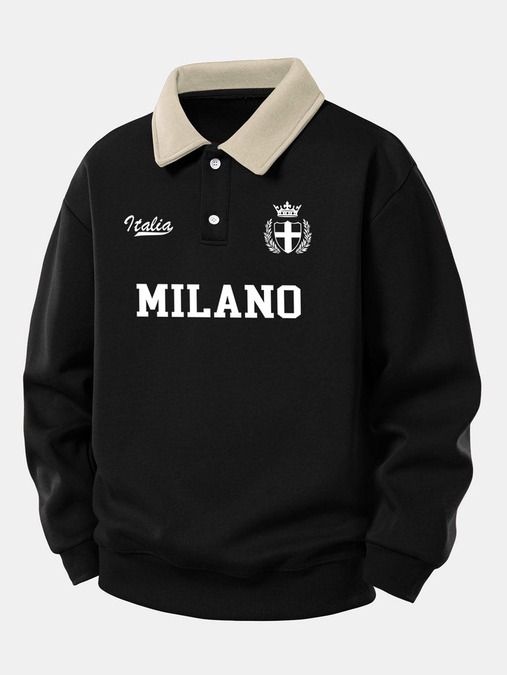 Relax Fit Milano Print Contrast Polo Sweatshirt