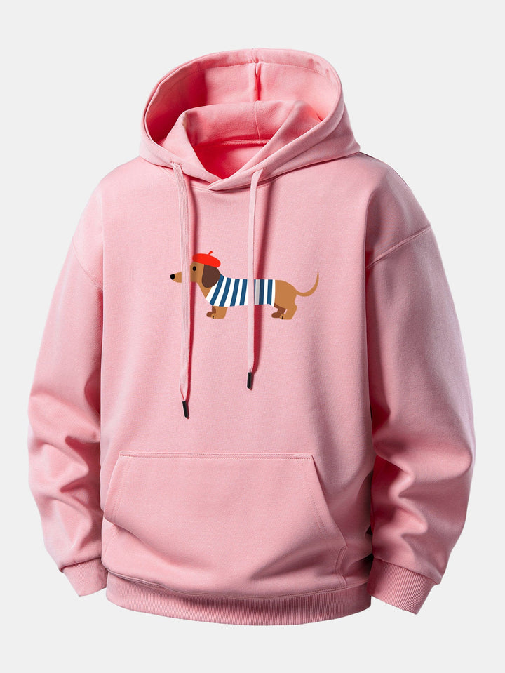 French Dachshund Print Relax Fit Hoodie