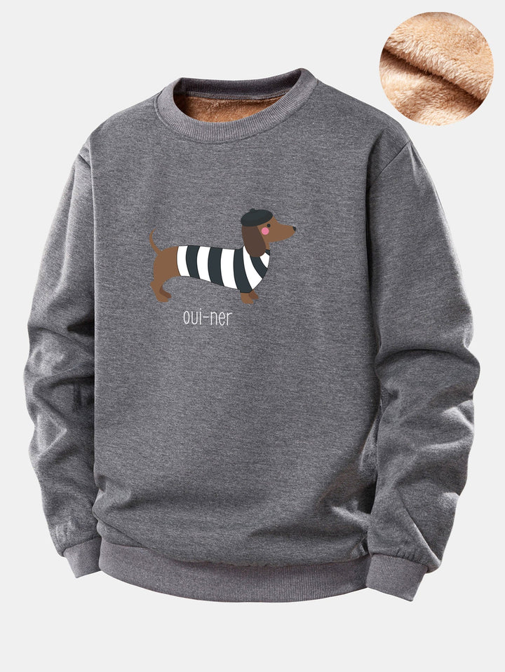 French Dachshund Print Teddy Fleece Lined Sweatshirt