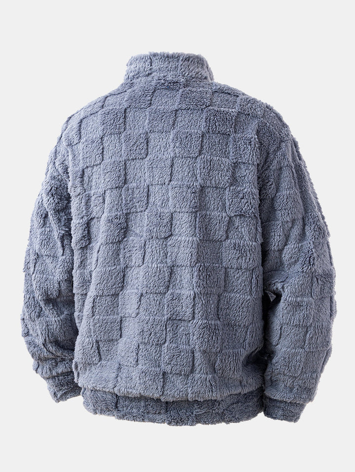 Chessboard Jacquard Teddy Quarter Zip Sweatshirt