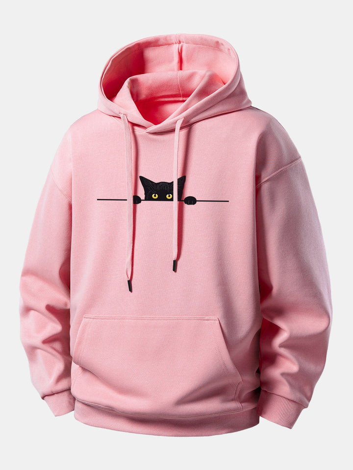 Black Cat Print Relax Fit Hoodie
