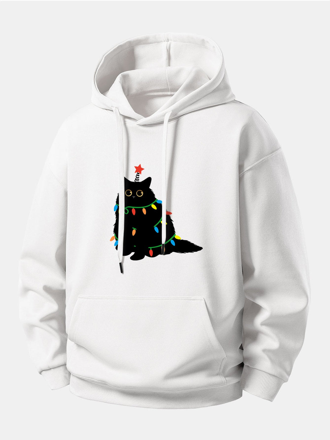 Colorful Light Black Cat Print Relax Fit Hoodie