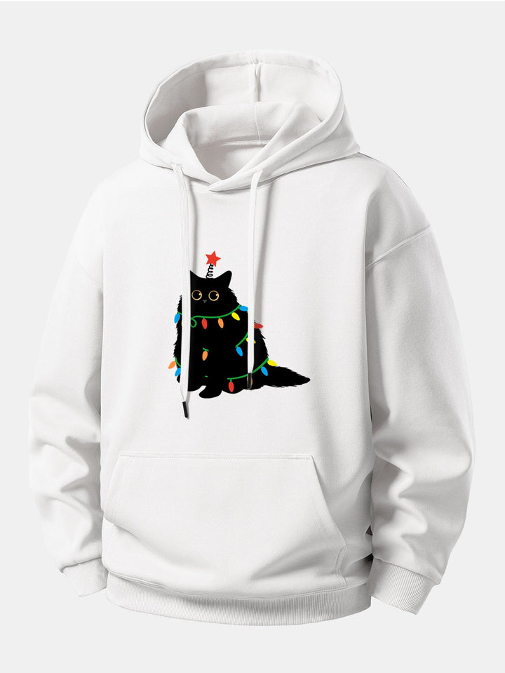 Colorful Light Black Cat Print Relax Fit Hoodie