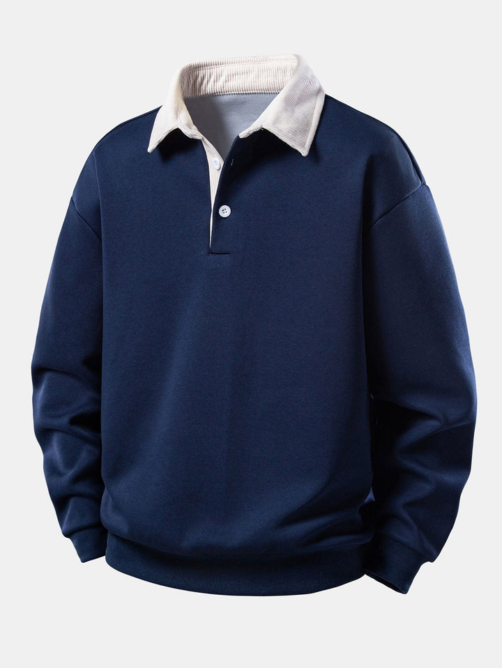 Relax Fit Contrast Corduroy Polo Collar Sweatshirt & Straight Leg Corduroy Pants