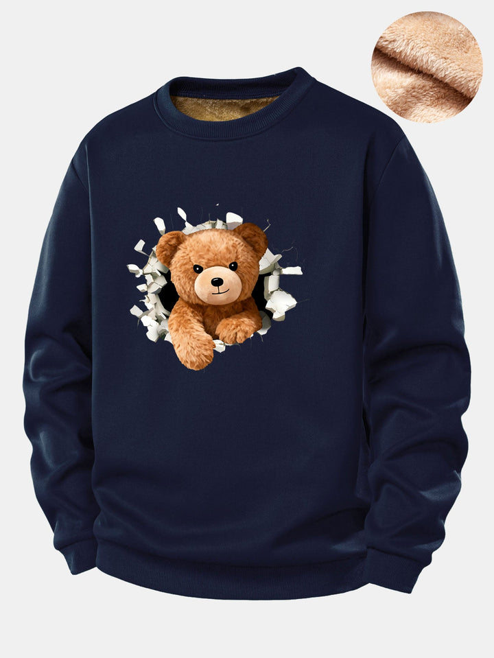 Teddy Bear Print Teddy Fleece Lined Sweatshirt