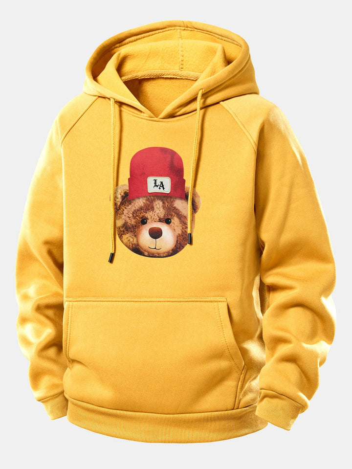 Los Angeles Bear Print Drawstring Hoodie