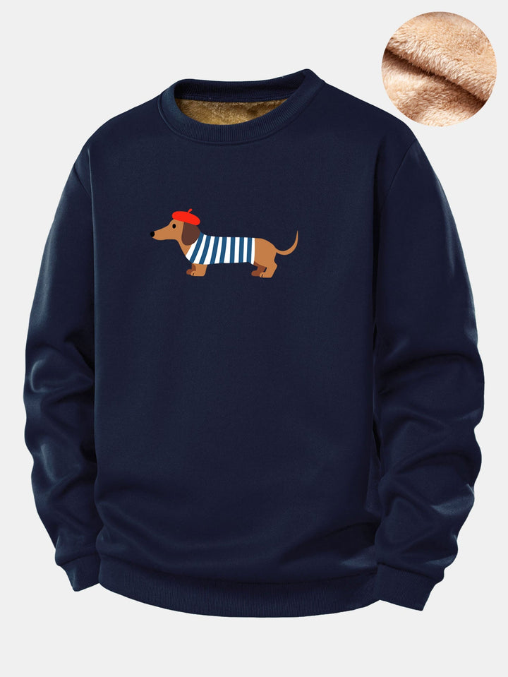 French Dachshund Print Teddy Fleece Lined Sweatshirt