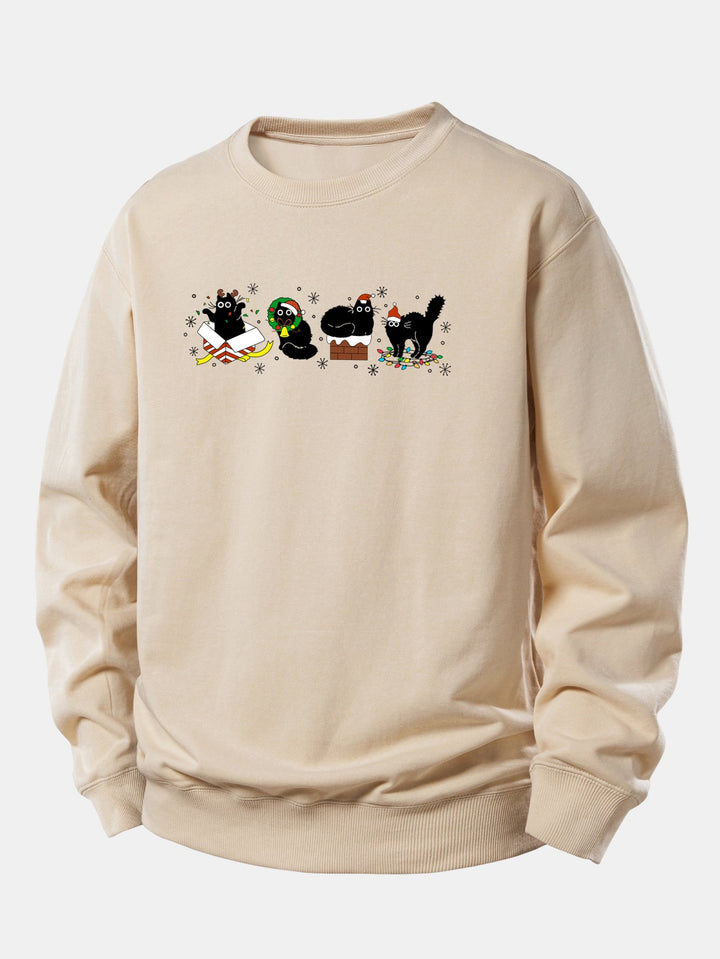 Christmas Black Cat Print Relax Fit Sweatshirt