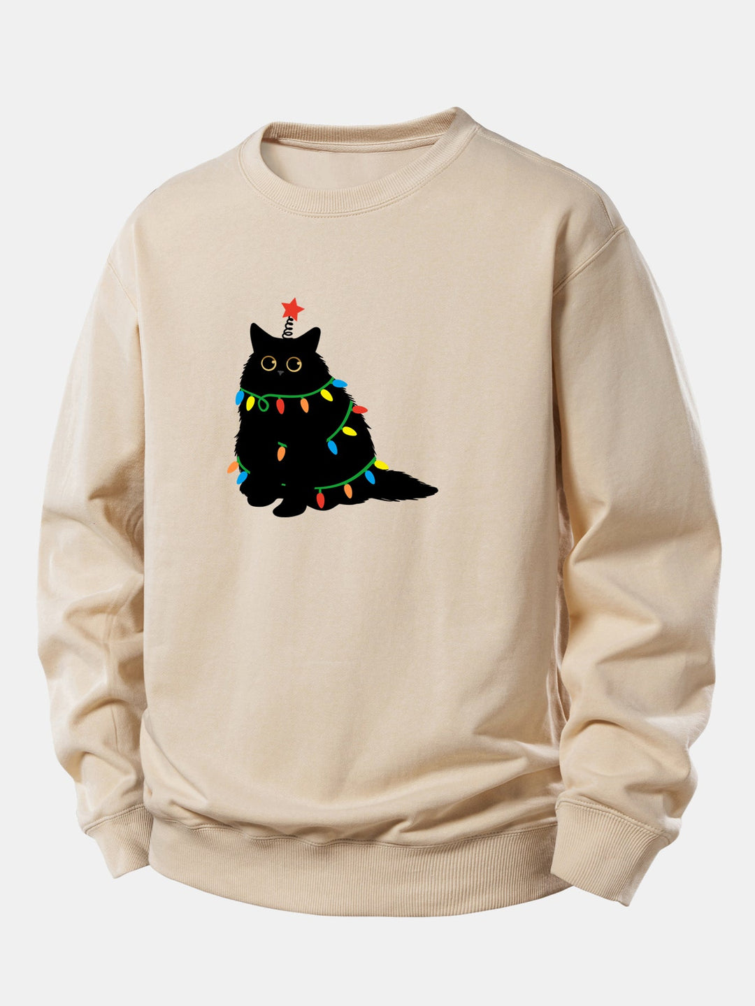 Colorful Light Black Cat Print Relax Fit Sweatshirt