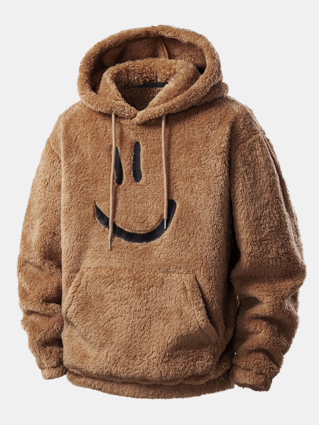 Smiley Face Embroidered Teddy Hoodie