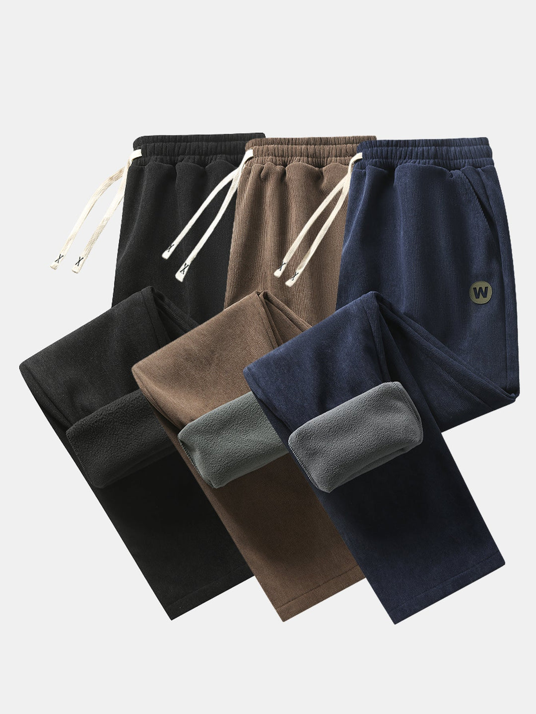 3 Pieces Teddy Fleece Lined Straight Leg Corduroy Pants