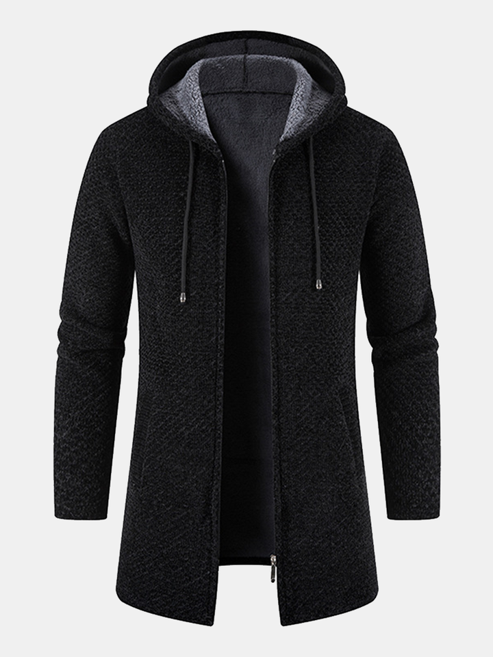 Long Line Textured Hooded Sweater