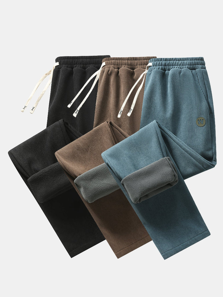 3 Pieces Teddy Fleece Lined Straight Leg Corduroy Pants