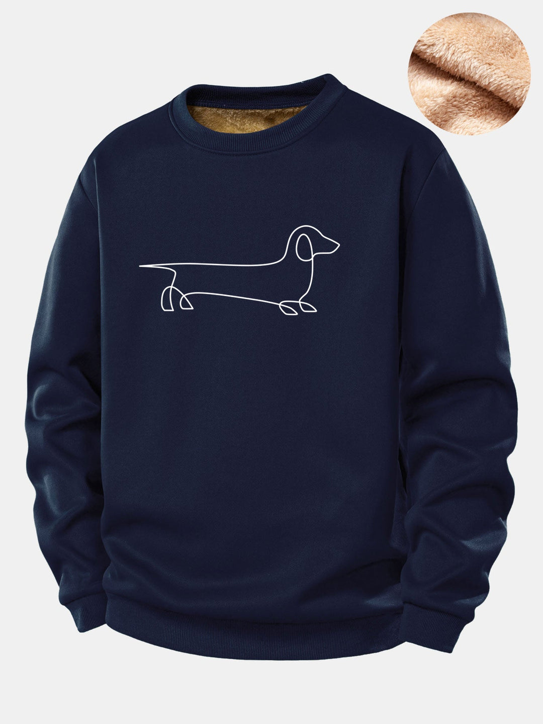 Line Dachshund Print Teddy Fleece Lined Sweatshirt