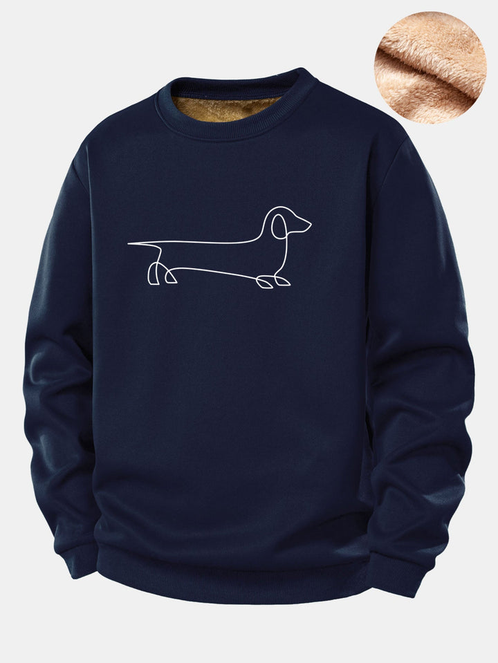 Line Dachshund Print Teddy Fleece Lined Sweatshirt