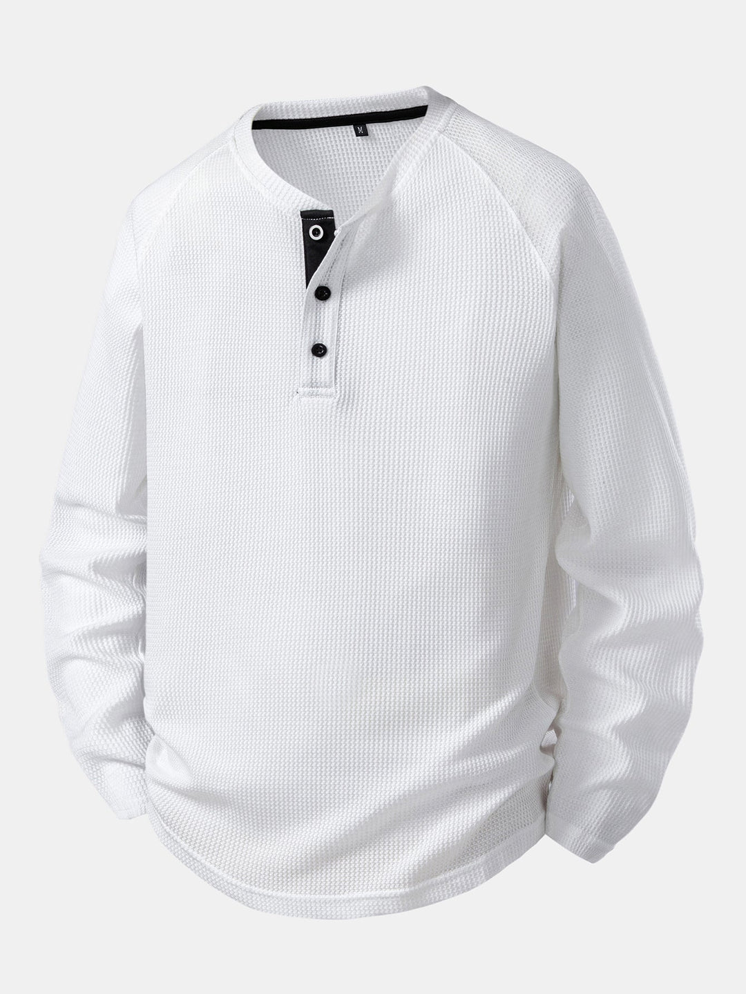 Camisa Henley Waffle com Manga Longa e Barra Arqueada