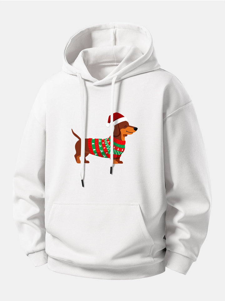 Christmas Dachshund Print Relax Fit Hoodie