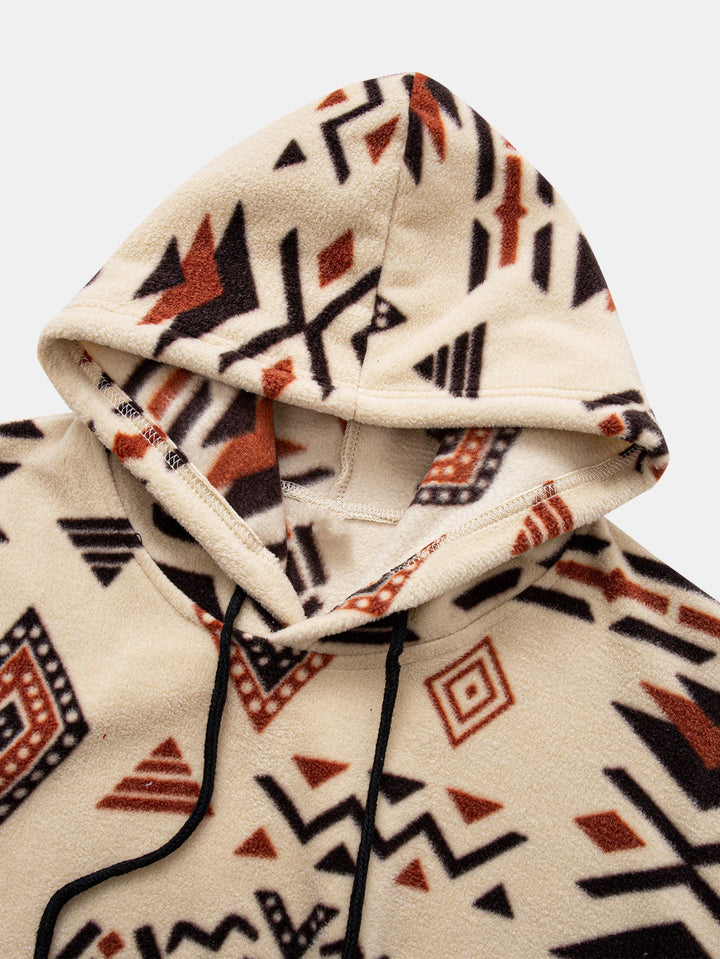 Relax Fit Tribal Geometry Teddy Hoodie & Shorts