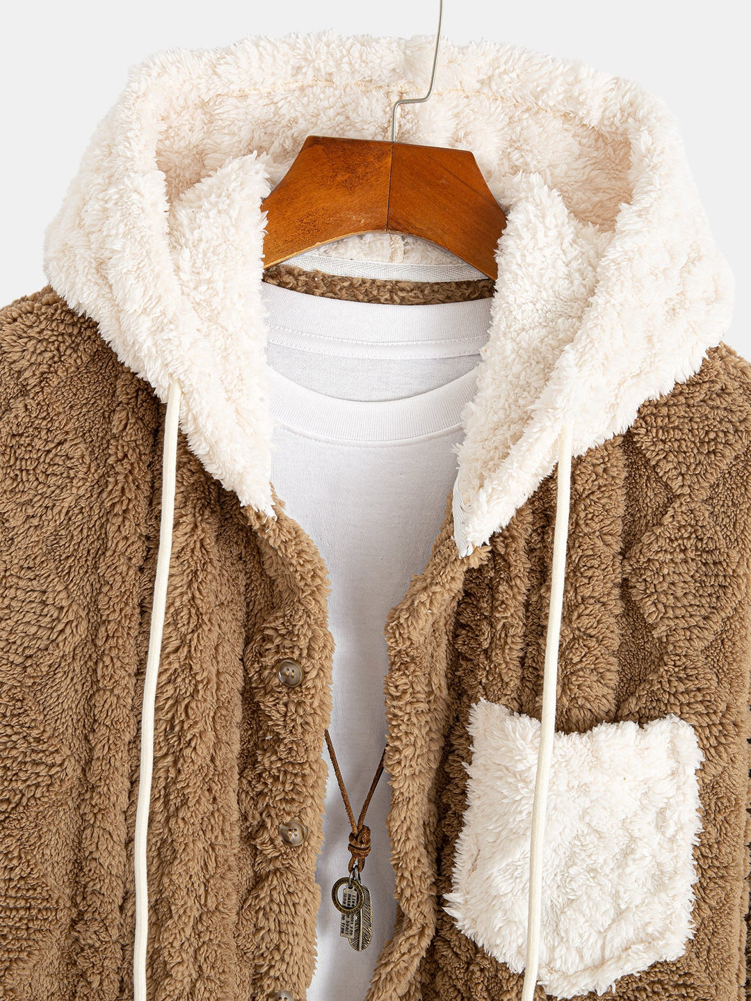 Geometric Jacquard Teddy Hooded Shirt