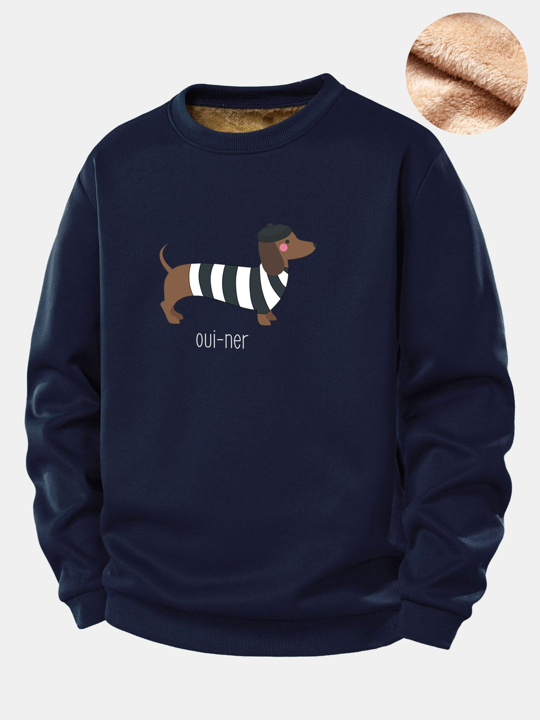 French Dachshund Print Teddy Fleece Lined Sweatshirt