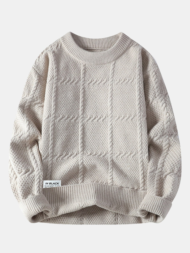 Plaid Crew Neck Knit Sweater