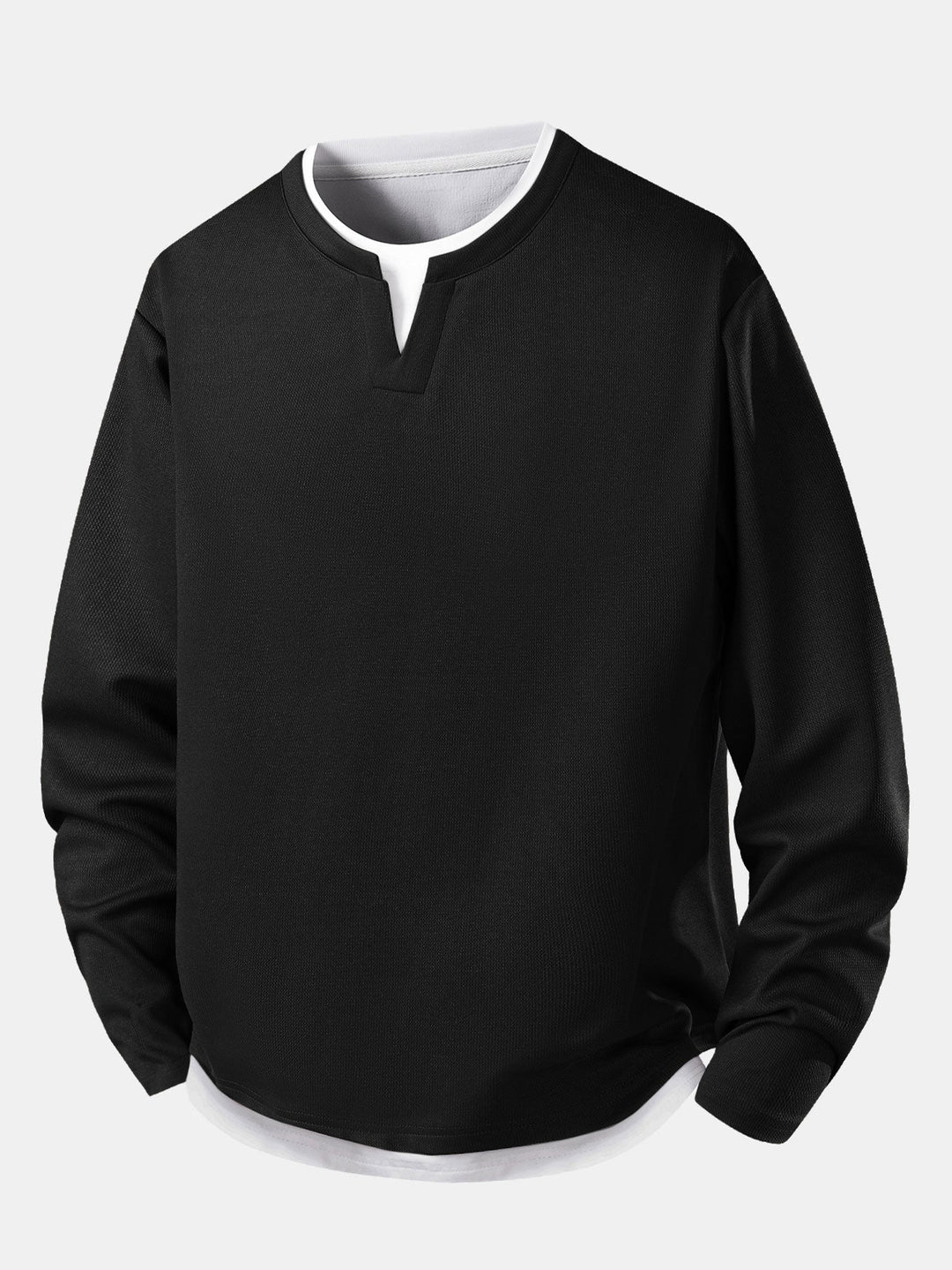 2 Pieces Relax Fit 2 In 1 Notched Collar Textured T-Shirt