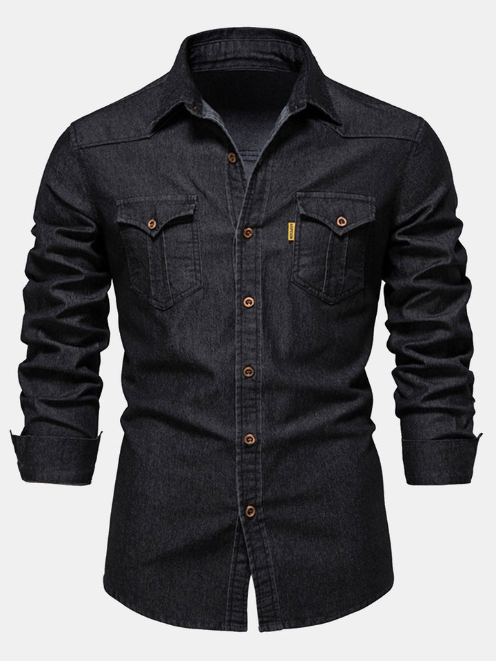 Washed Denim Western Shirt With Pockets