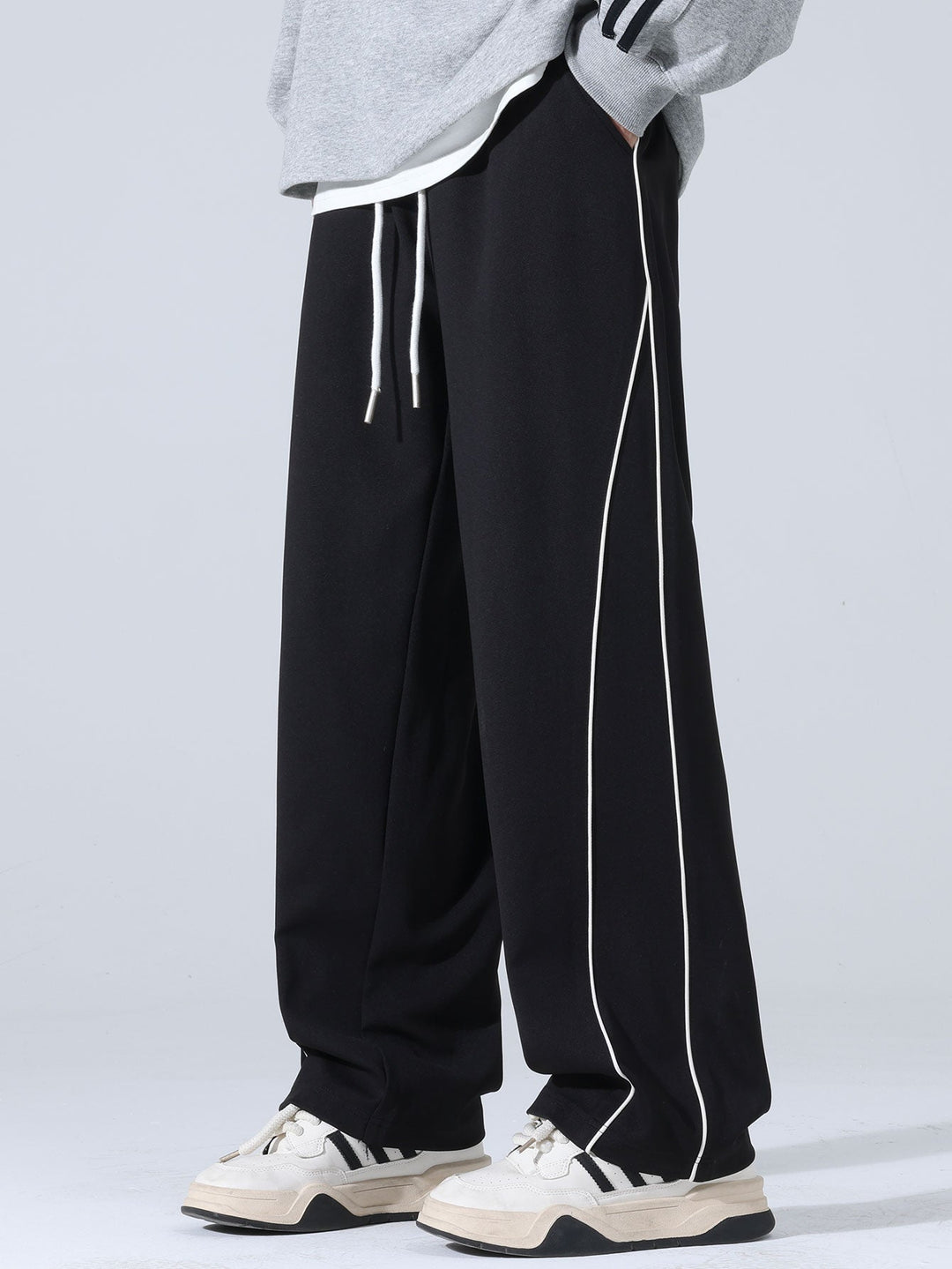 Calças de Perna Larga com Listras Laterais