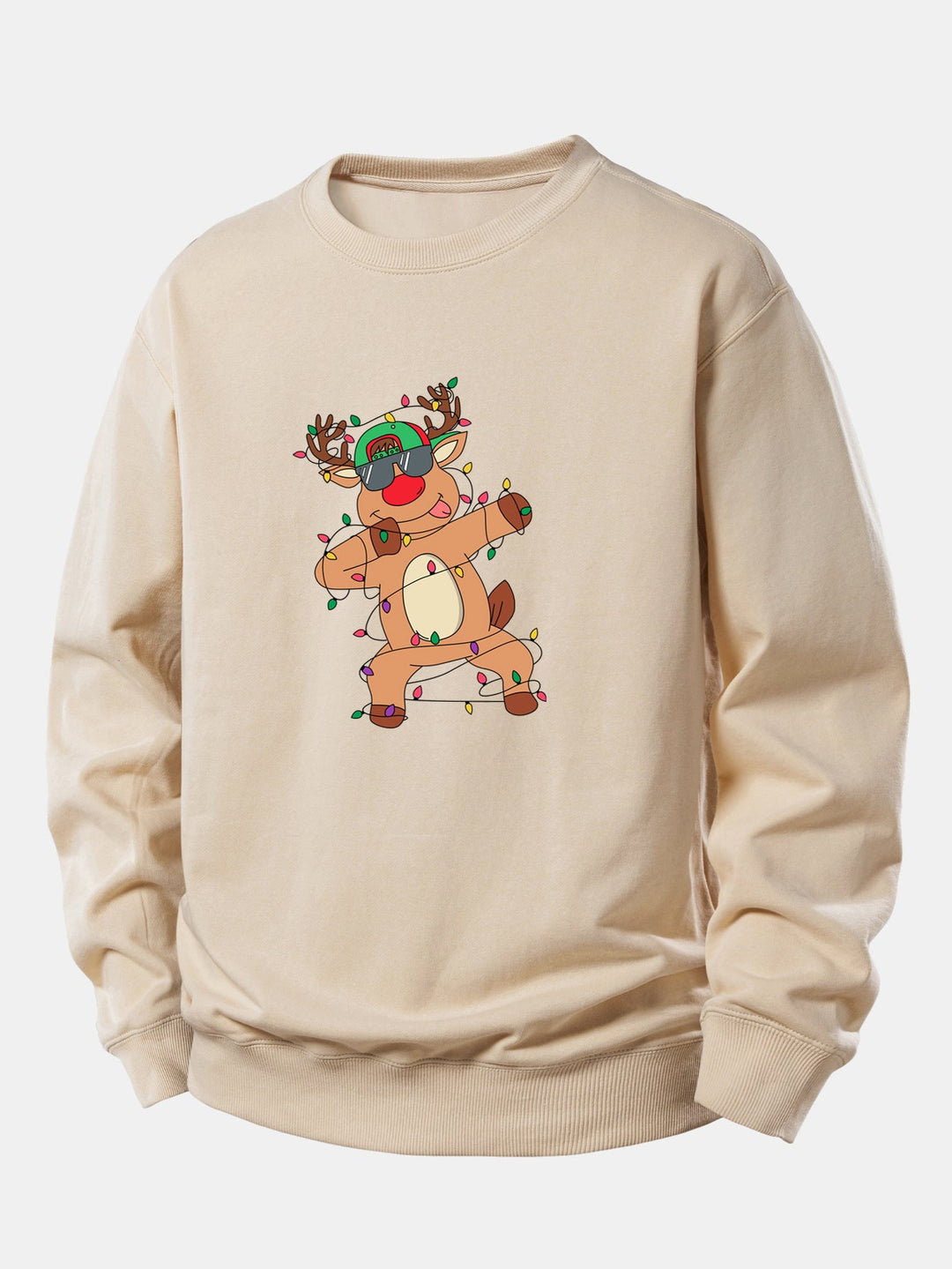 Christmas Lights Reindeer Print Relax Fit Sweatshirt