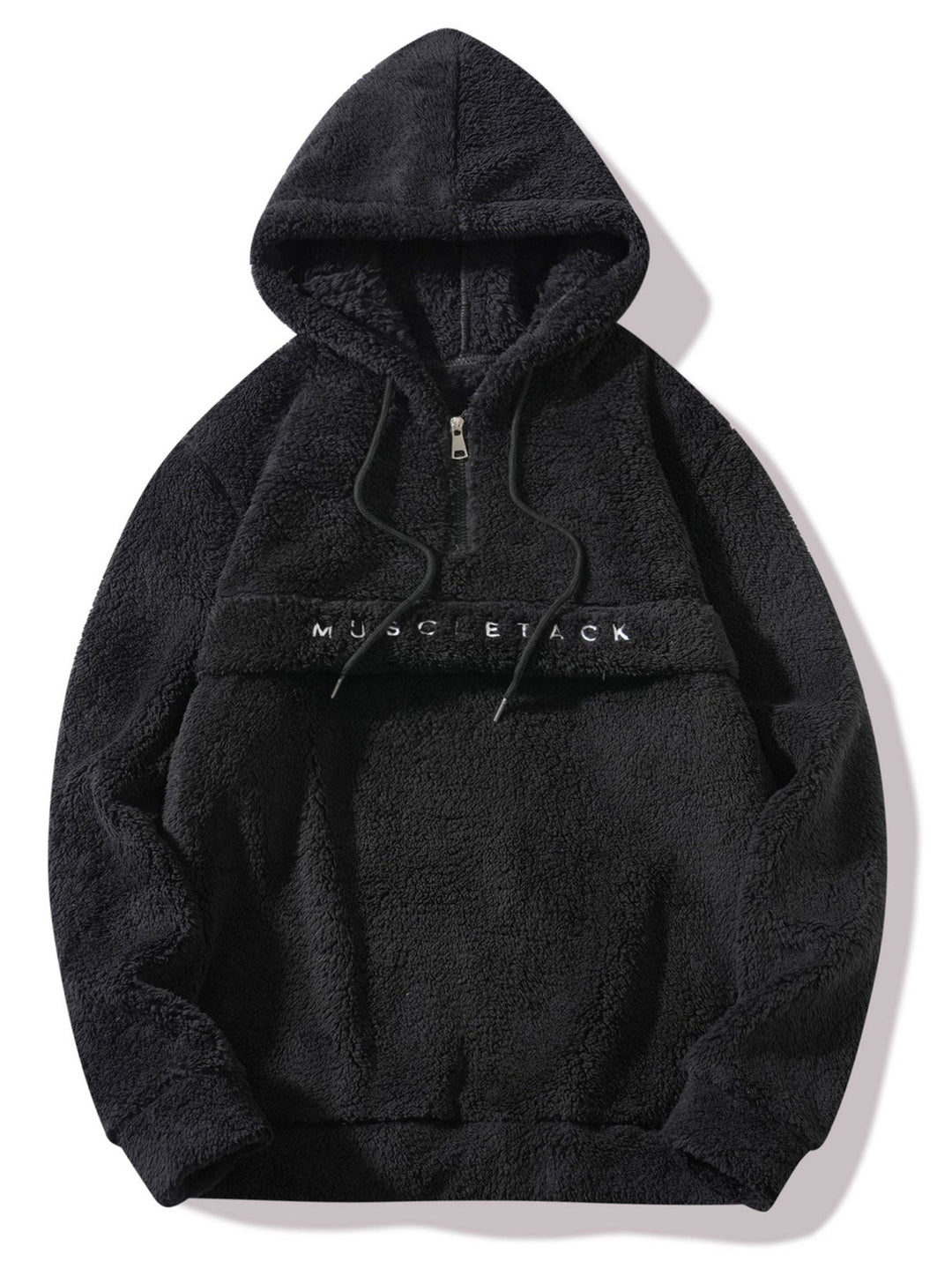 Letter Embroidery Teddy Half-Zip Hoodie