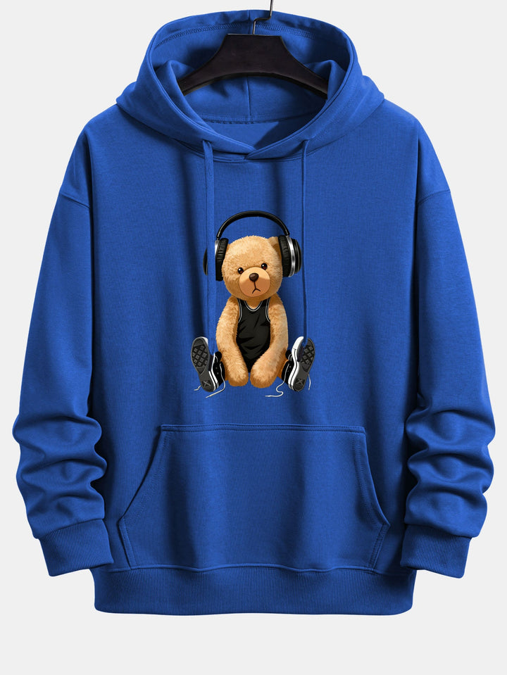 Headphone Teddy Bear Print Relax Fit  Hoodie