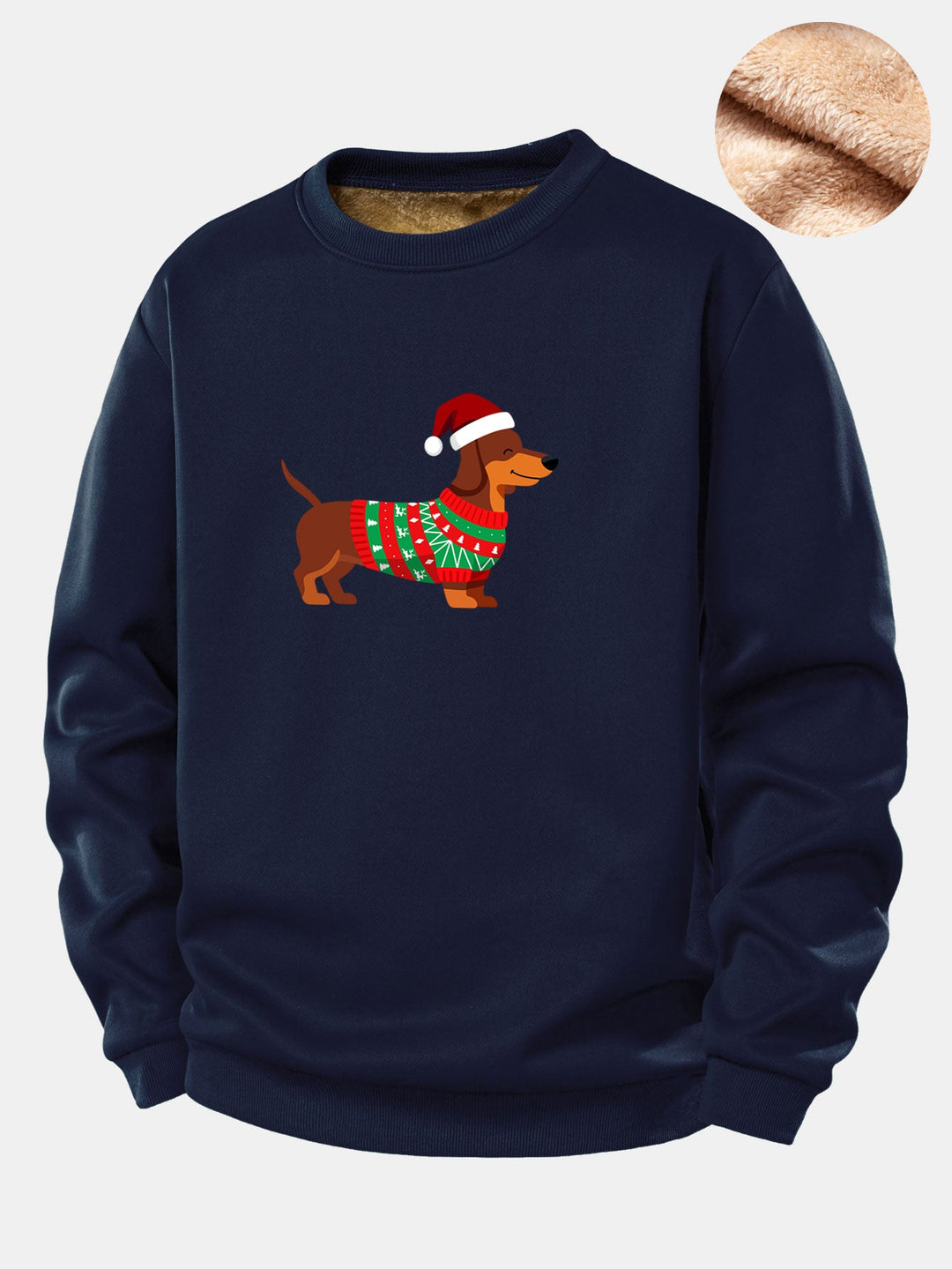 Christmas Dachshund Print Teddy Fleece Lined Sweatshirt