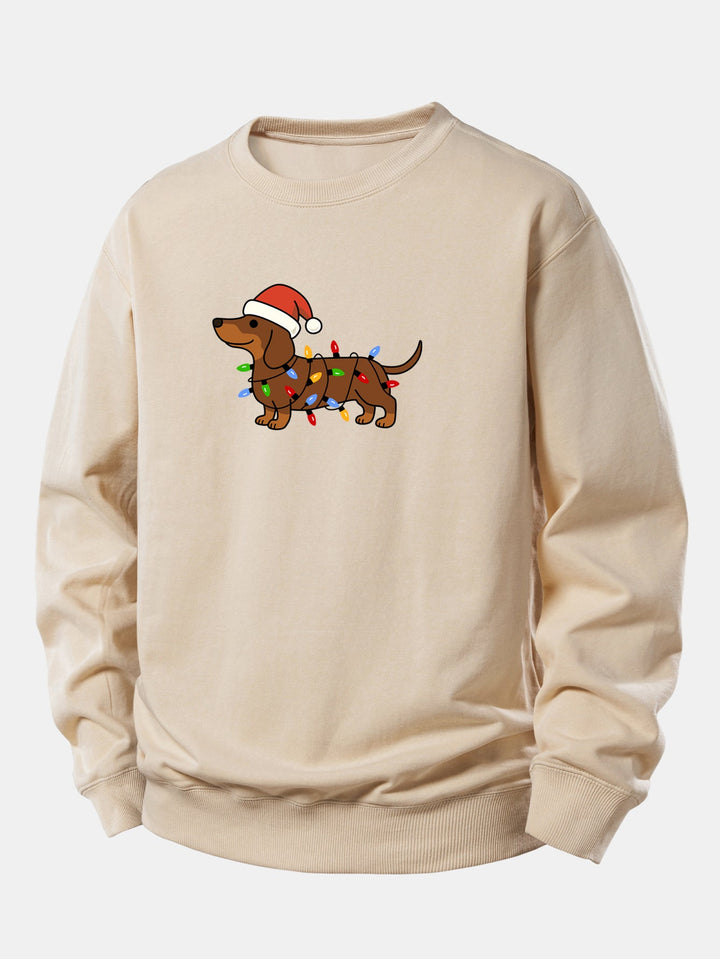 Christmas Colorful Light Dog Print Relax Fit Sweatshirt