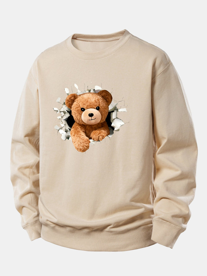 Bear Breaking Through The Wall Print Relax Fit Sweatshirt