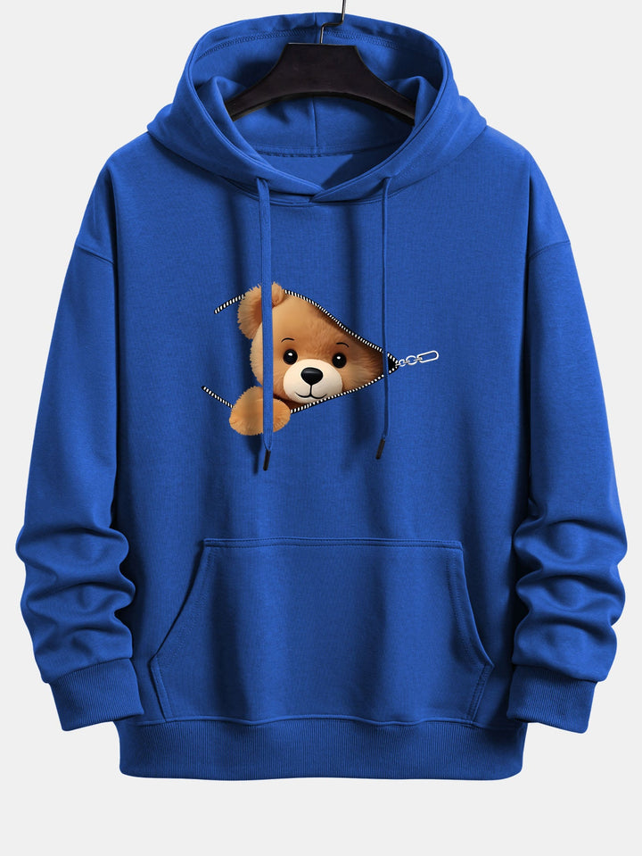 Zipper Bear Print Relax Fit Hoodie