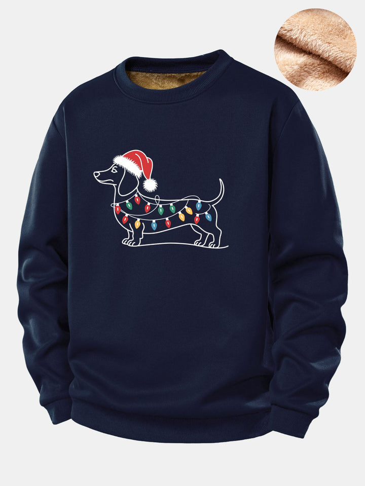 Christmas Light Dog Print Teddy Fleece Lined Sweatshirt
