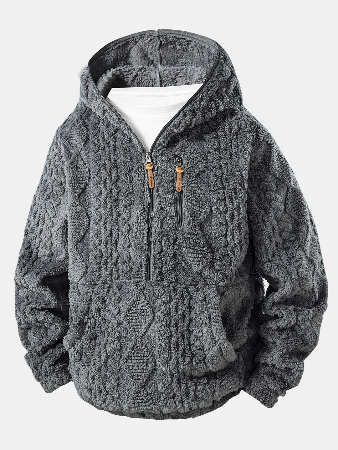 Geometric Jacquard Teddy Half-Zip Hoodie