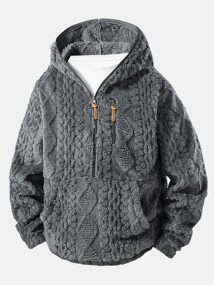 Geometric Jacquard Teddy Half-Zip Hoodie