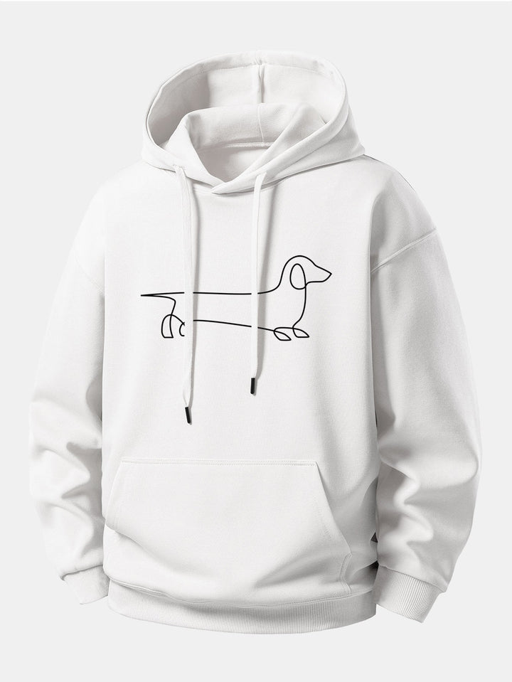 Line Dachshund Print Relax Fit Hoodie