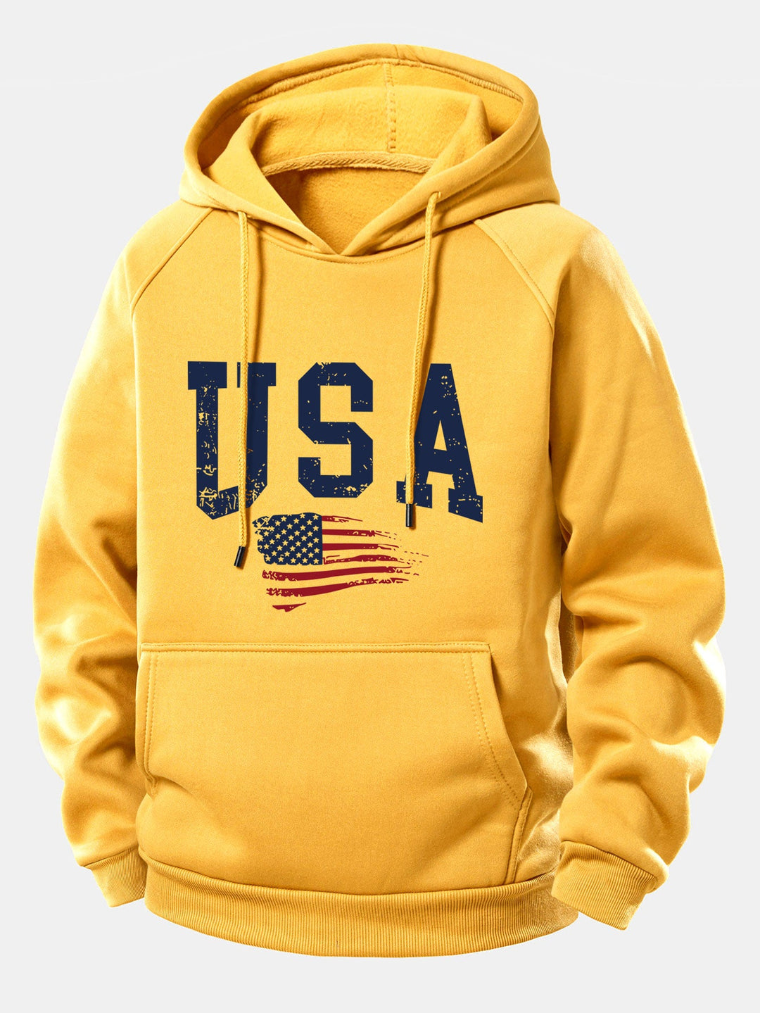 USA Flag Print Drawstring Hoodie
