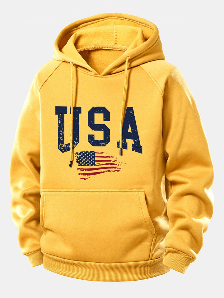 USA Flag Print Drawstring Hoodie